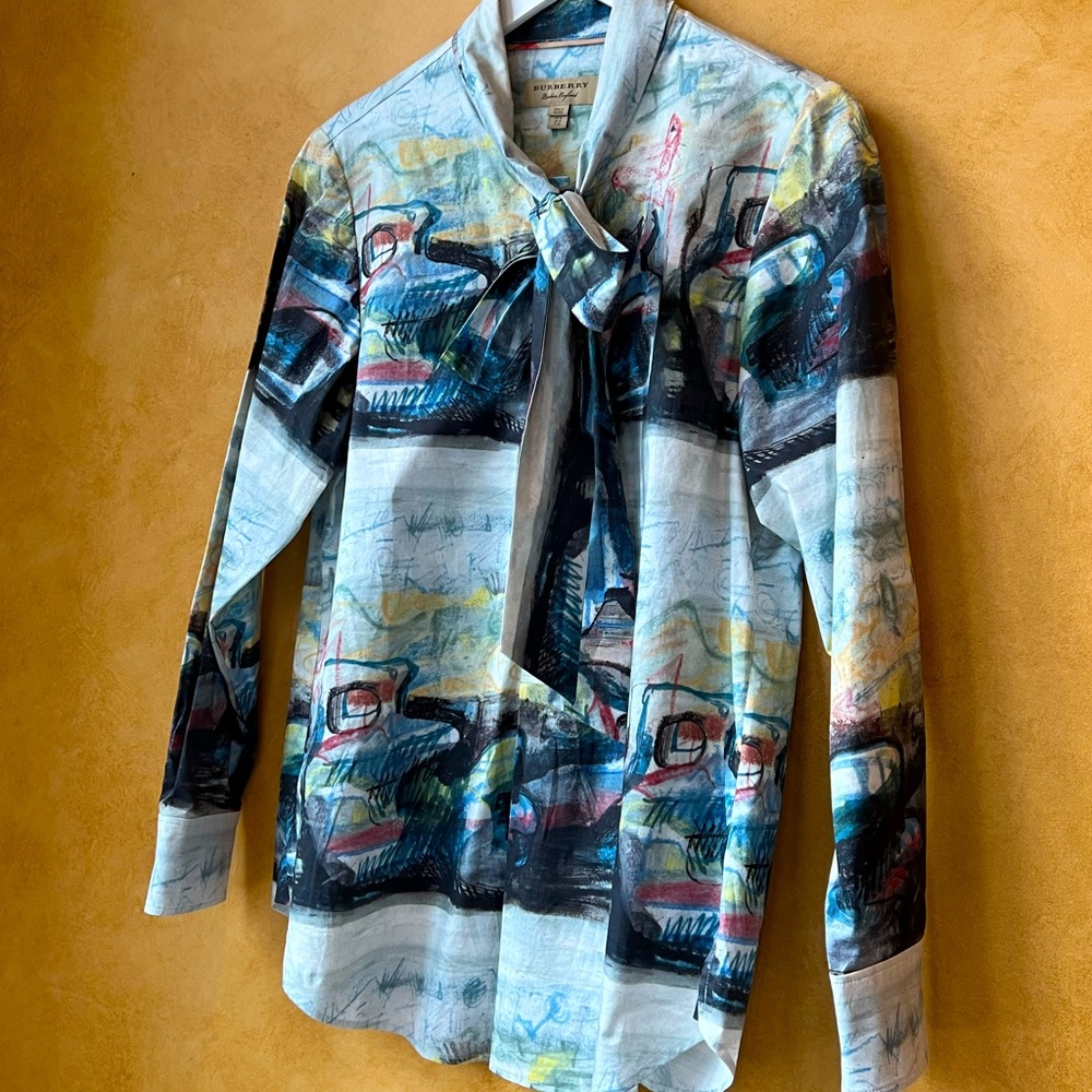 Burberry Lobelia Multicolored Bow Blouse Top Shirt